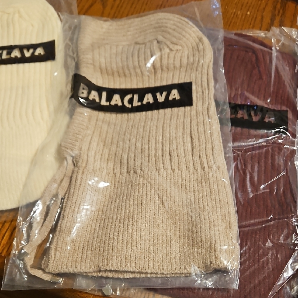 1 Balaclava Ribbed Knit Beanie With Drawstring